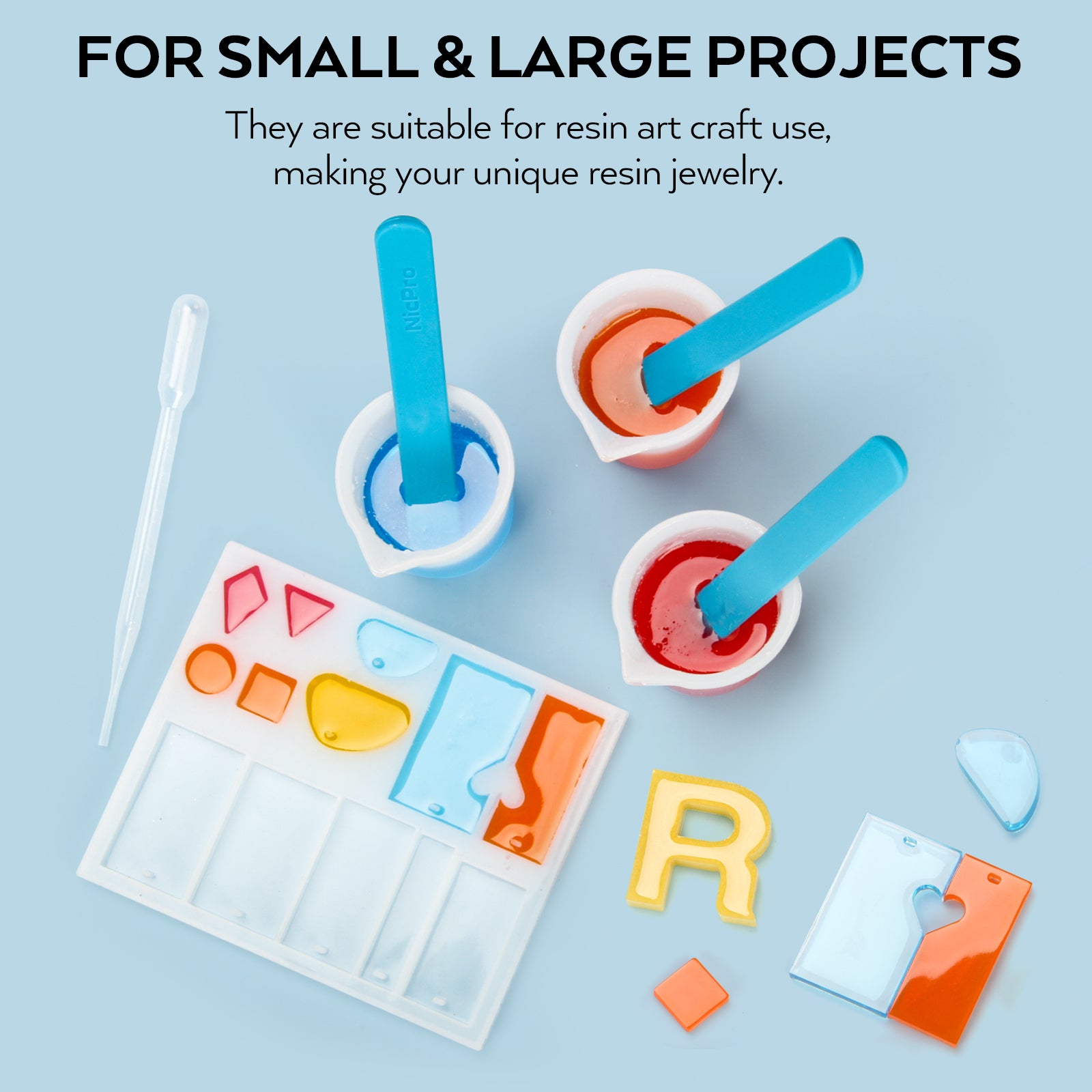 Nicpro 100 ml Silicone Measuring Cups Kit with Silicone Popsicle Stir Stick, Pipettes, Finger Cots for Epoxy Resin Mixing, Molds, Glue,Jewelry Making, Waxing, Easy Clean