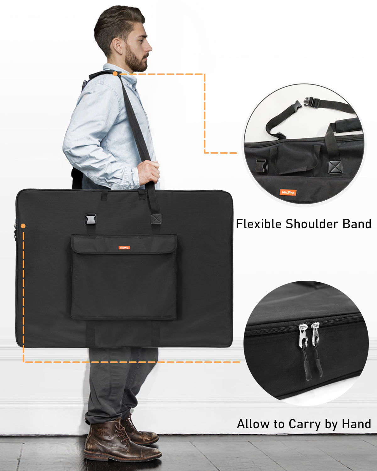 Nicpro Art Portfolio Bag 20 x 26 Inches, Waterproof Nylon Artist Case Carrying Bag Soft Sided with Shoulder Strap, Storage for Artwork Sketch, Drawing, Canvas, Photography, Poster, Solar Panel