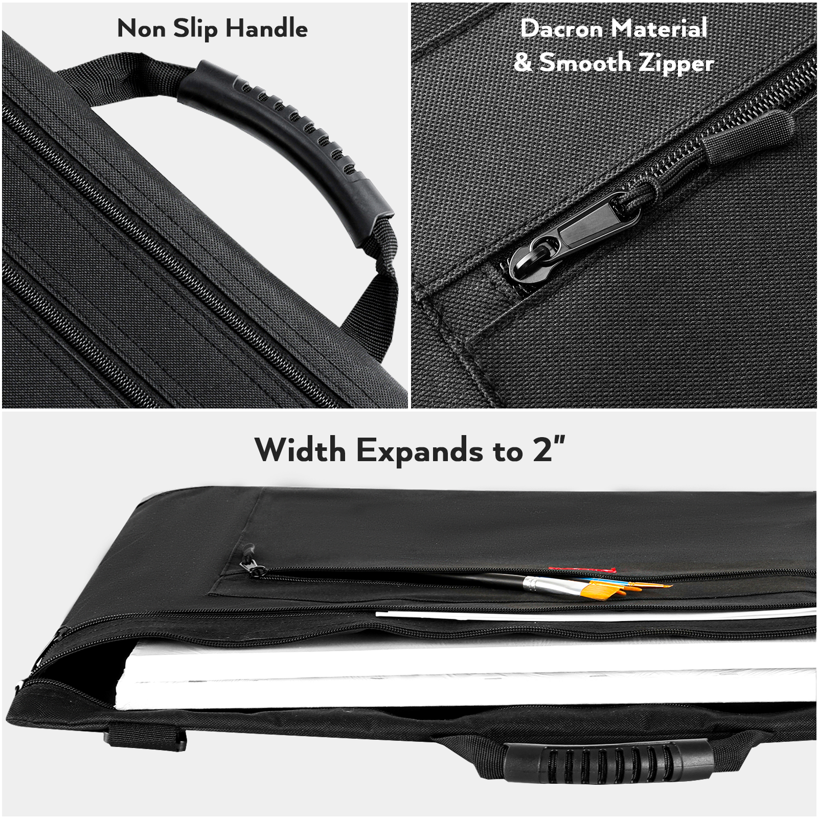 Nicpro Light Weight Art Portfolio Bag, 18x24 Black Art Canvas Portfolio Case with Detachable Shoulder Strap, Leather Corners, Carrying Storage Case for Artwork, Poster, Sketching, and Drawing