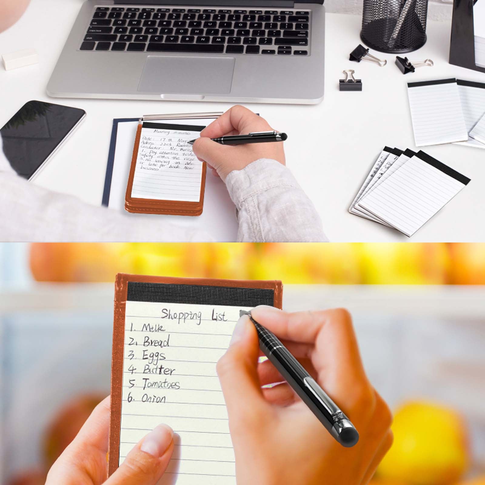 Nicpro Small Notepads Holder Set, 10 Pieces Mini Pocket Notebook PU Leather with 1pcs Metal Pen and 8pcs Lined Memo Book Refills for Meeting, Daily Records, Notes (Brown)