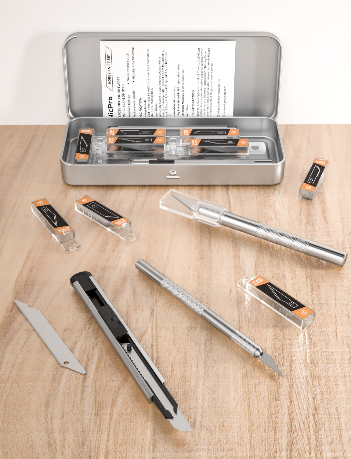 Nicpro 115 PCS Hobby Knife Set with Metal Case, Precision Utility Scalpel Razor Kit With Various Blades,Ruler for Hobby Scrapbooking Leather, Wood, Art Carving, Craft, Sharp Pen Knives