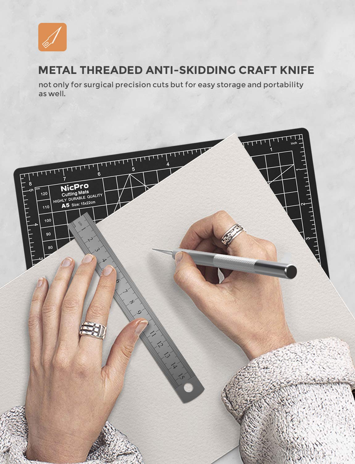 Nicpro Craft Knife & Blades SK5 with A5 Cutting Mat Kit , Hobby Knife Kit Cutting Board Set wiht Rulers for Carving Craft and Art