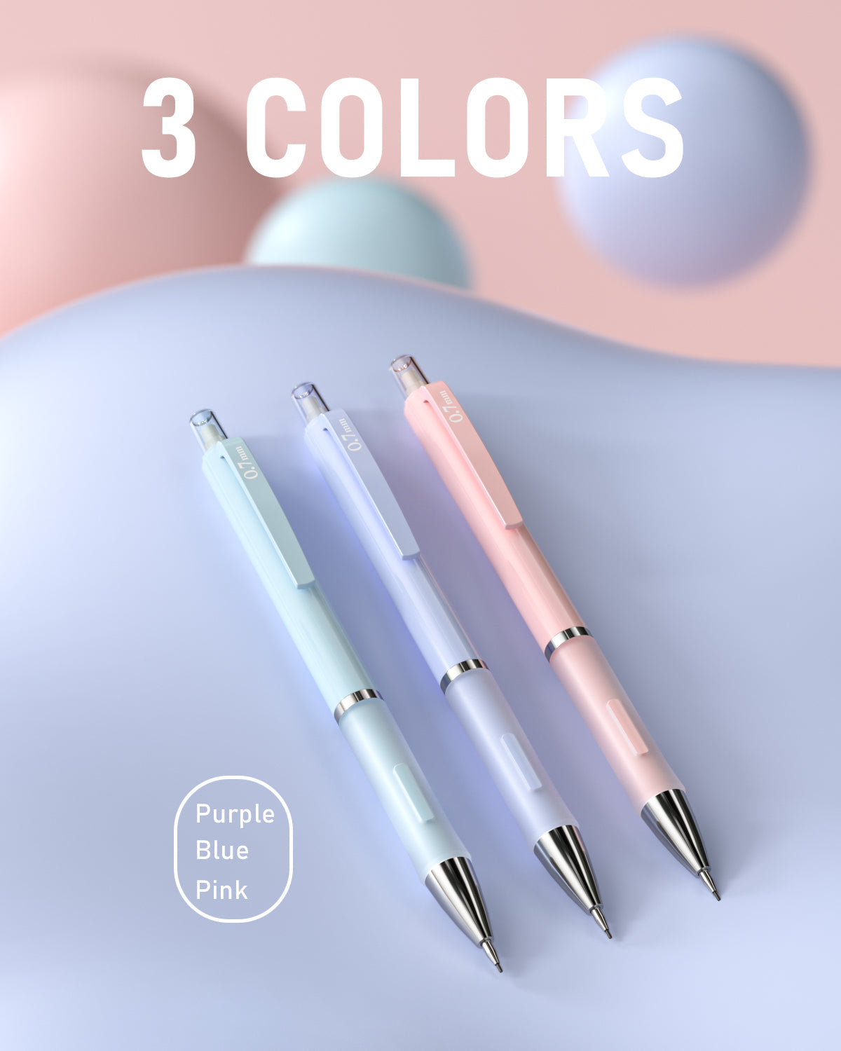 Nicpro 3 Pcs 0.7mm Pastel Mechanical Pencils, with 6 tubes HB Lead Refills, Erasers, Eraser Refills - Come with Case