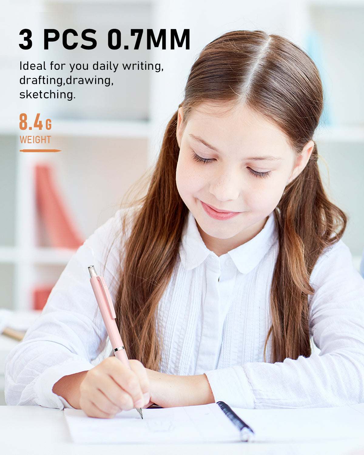 Nicpro 3 Pcs 0.7mm Pastel Mechanical Pencils, with 6 tubes HB Lead Refills, Erasers, Eraser Refills - Come with Case