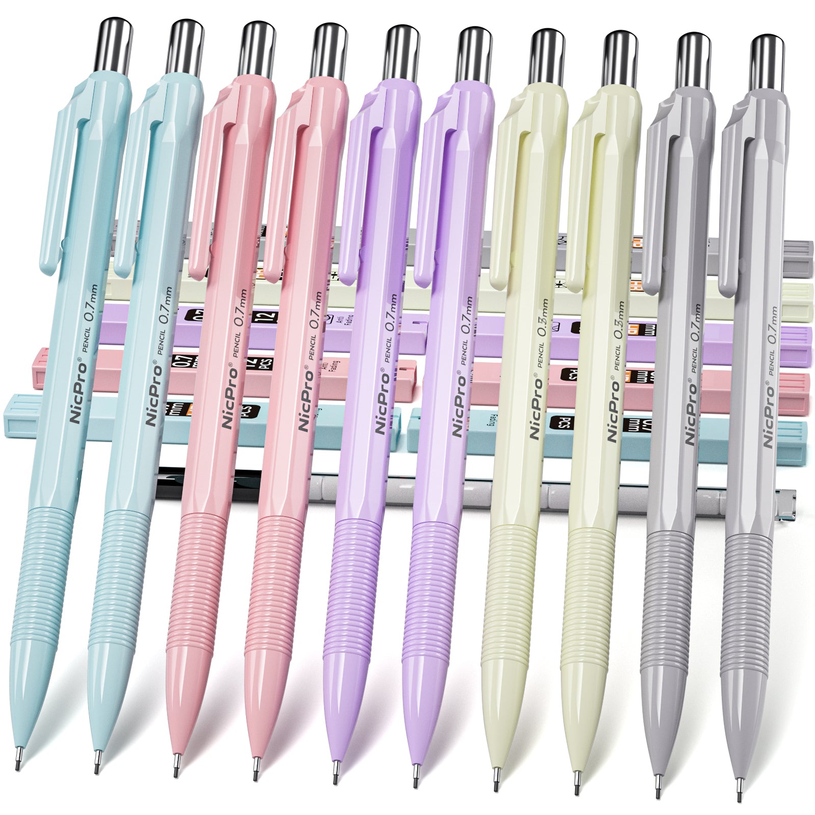 Nicpro 10 Pack 0.7 mm Mechanical Pencil Bulk Set with Case, Cute Candy
