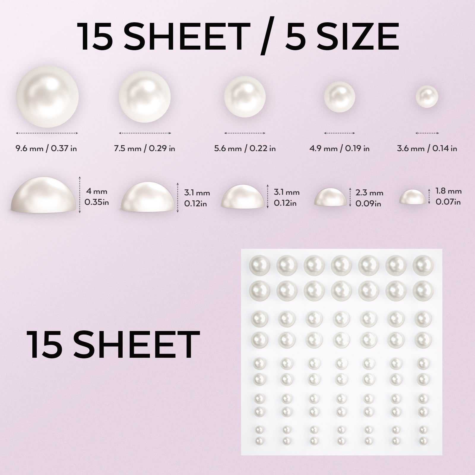 1050 PCS Pearl Stickers Self Adhesive,Nicpro 5 Size Stick On Makeup Pearl Gem Jewels Decor for Face, Body, Nail, Hair, Phone Art Craft Scrapbooking Embellishments, Size 4mm/5mm/6mm/8mm/10mm