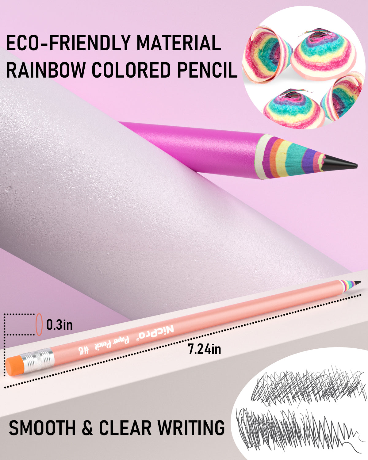 Nicpro 12PCS Pencils #2, HB Rainbow Colored Paper Pencils, Pre-Sharpened Wood-Cased Cute Pencils, Anti-Break Graphite Pencil with Eraser for Student Writing Drawing Drafting Sketching School Supplies