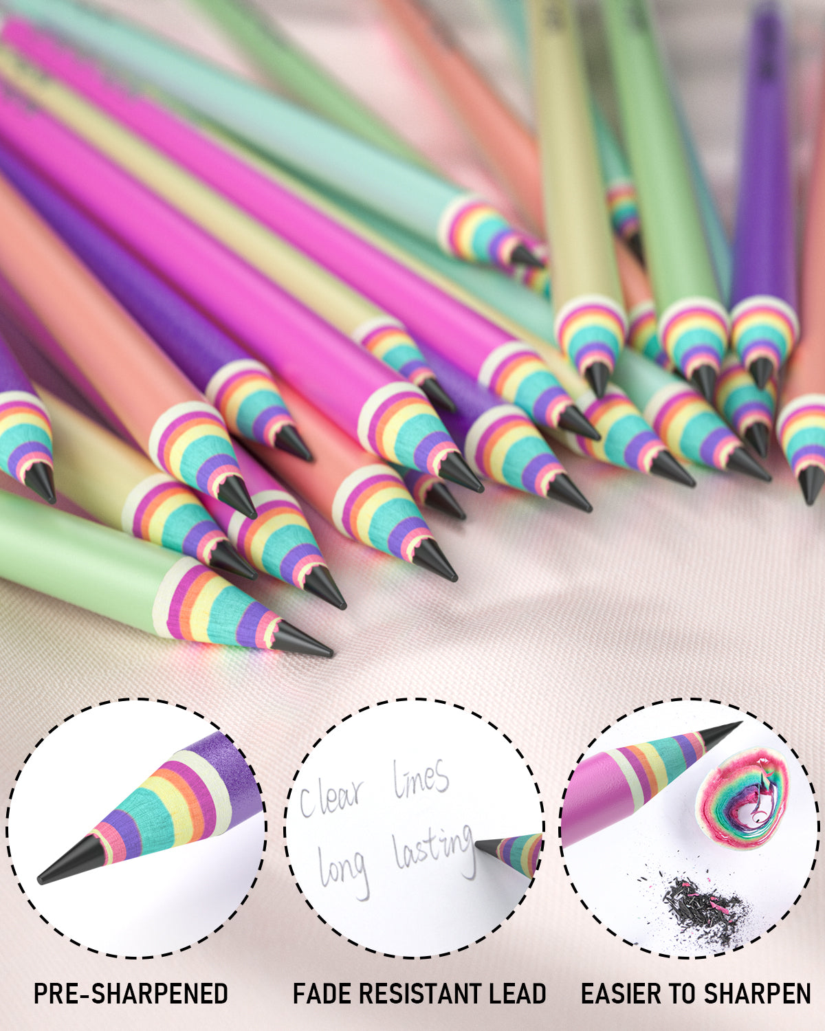 Nicpro 24PCS Rainbow Pencils HB #2, Cute Pastel Pencils Pre-Sharpened Wooden Pencils, Break-Resistant & Eco-friendly Recycled Paper Pencil For Kids Student Drawing Writing, School Supplies, 6 Colors