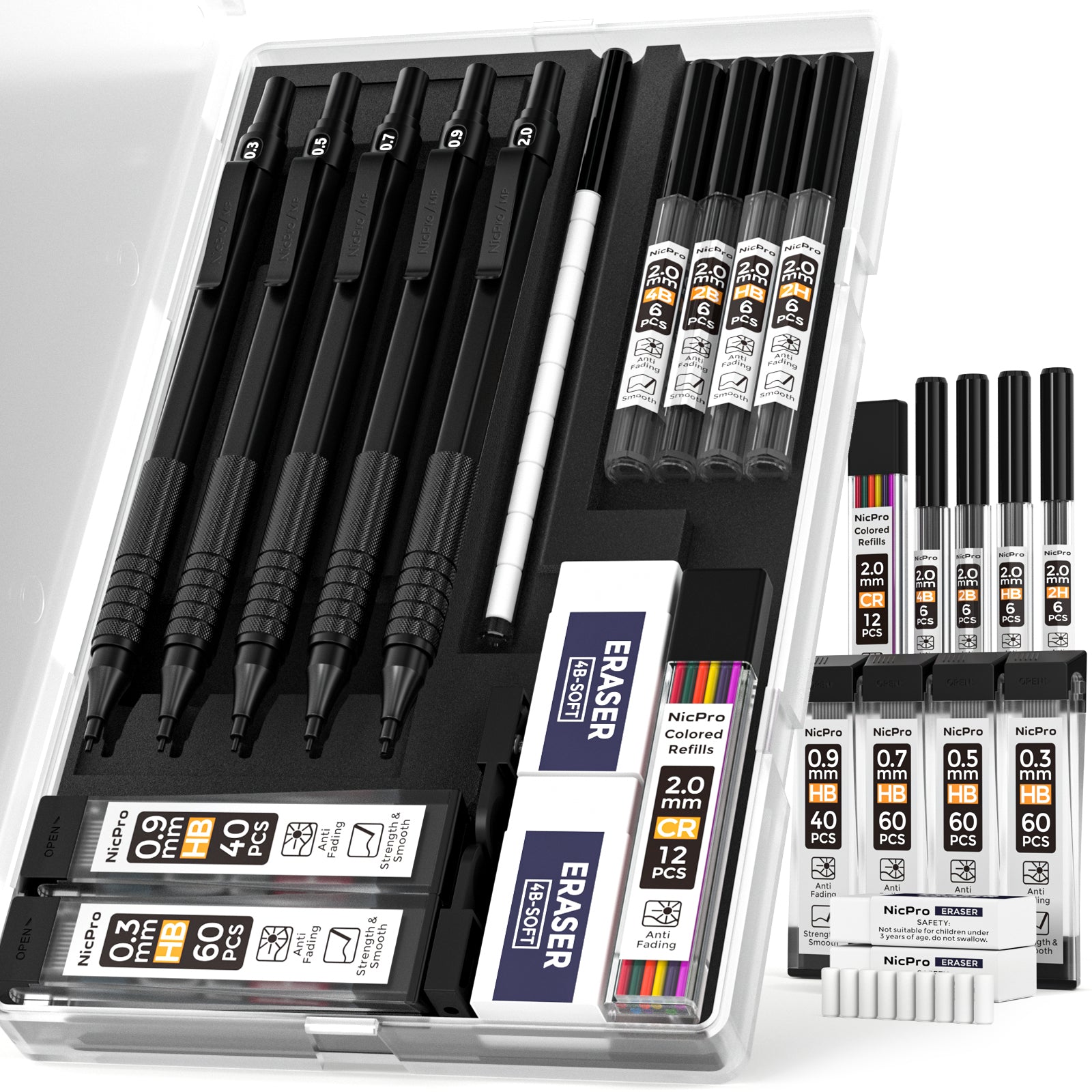 Nicpro Art Mechanical Pencil Set - 3 Metal Drafting Pencils, 3 Lead  Holders, 12 Lead Refills