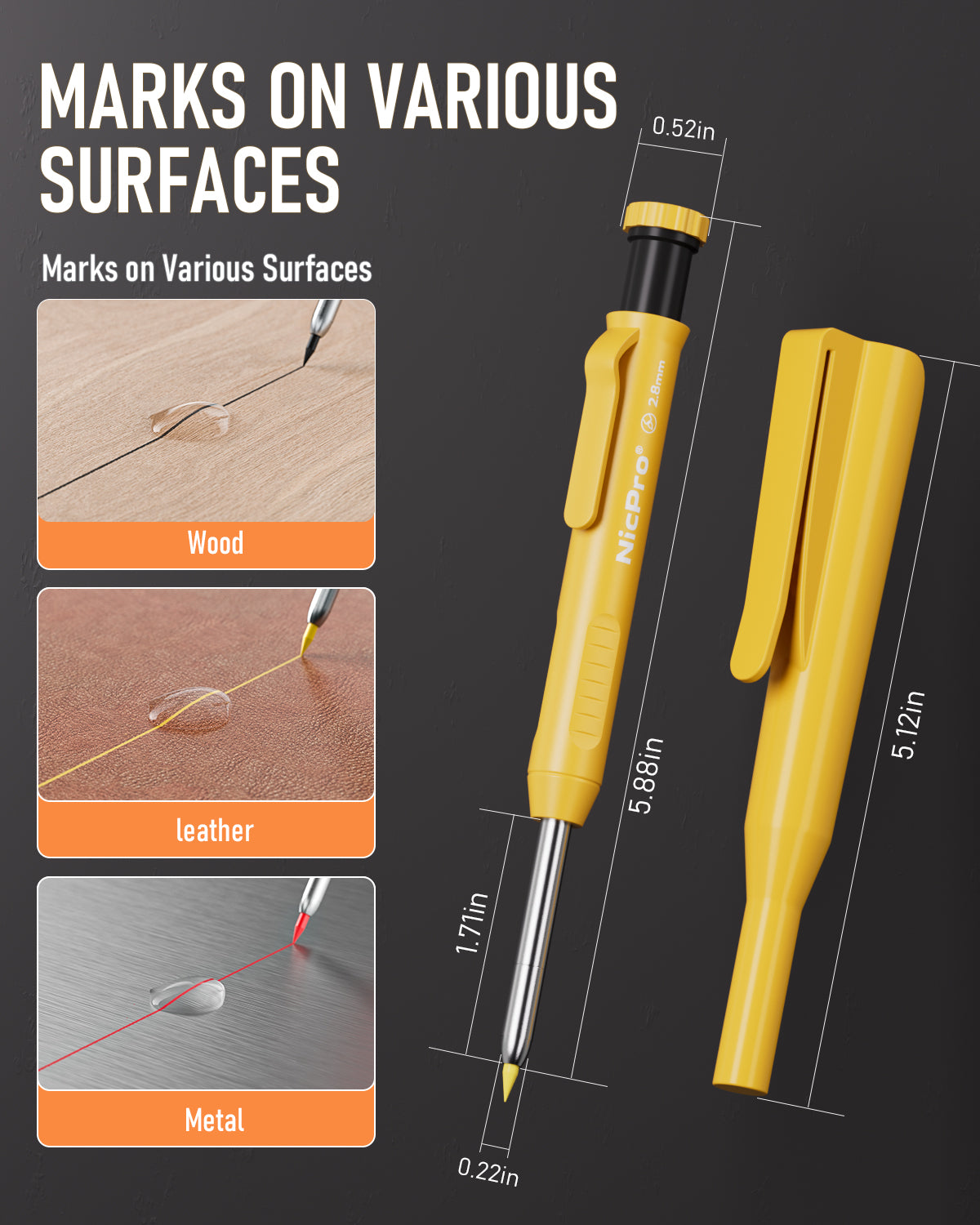 Nicpro 5 Pack Carpenter Pencil with Sharpener & Holders, Mechanical Carpenter Pencils Set with 53 Refills, Deep Hole Marker Woodworking Pencils, Heavy Duty Construction for Architect-With Case