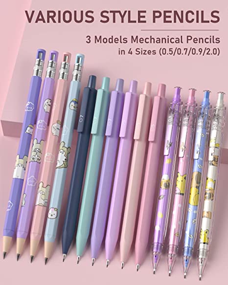 Nicpro 10 Pack 0.7 mm Mechanical Pencil Bulk Set with Case, Cute Candy