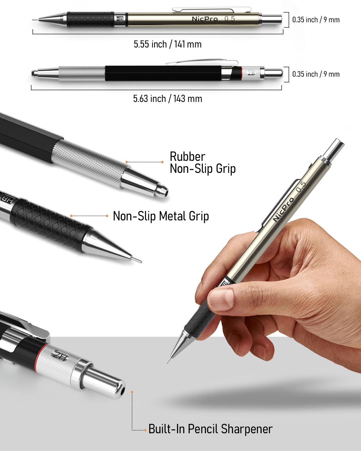Nicpro 5 Stück Druckbleistifte für Kunstzeichnungen Skizzieren Metall Nicpro 5 Stück Druckbleistifte für Kunstzeichnungen Skizzieren Metall