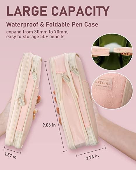 Pastel Zippered Large Foldable Pencil Case