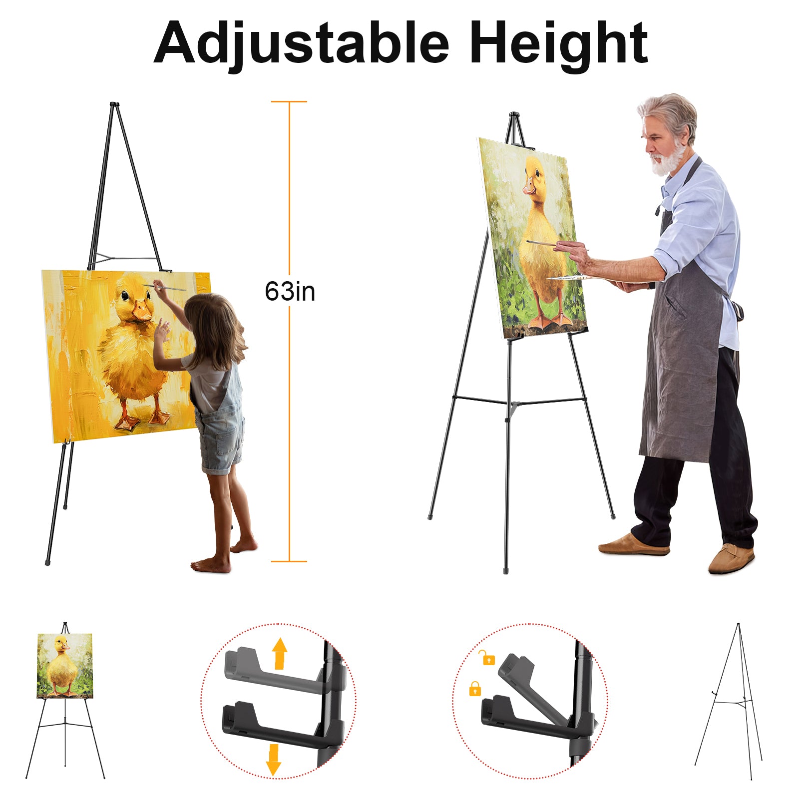 Nicpro Folding Easels for Display, 3 Pack 63 Inch Metal Floor Easel Stand Tripod Black Portable for Artist Poster Wedding with Carry Bag