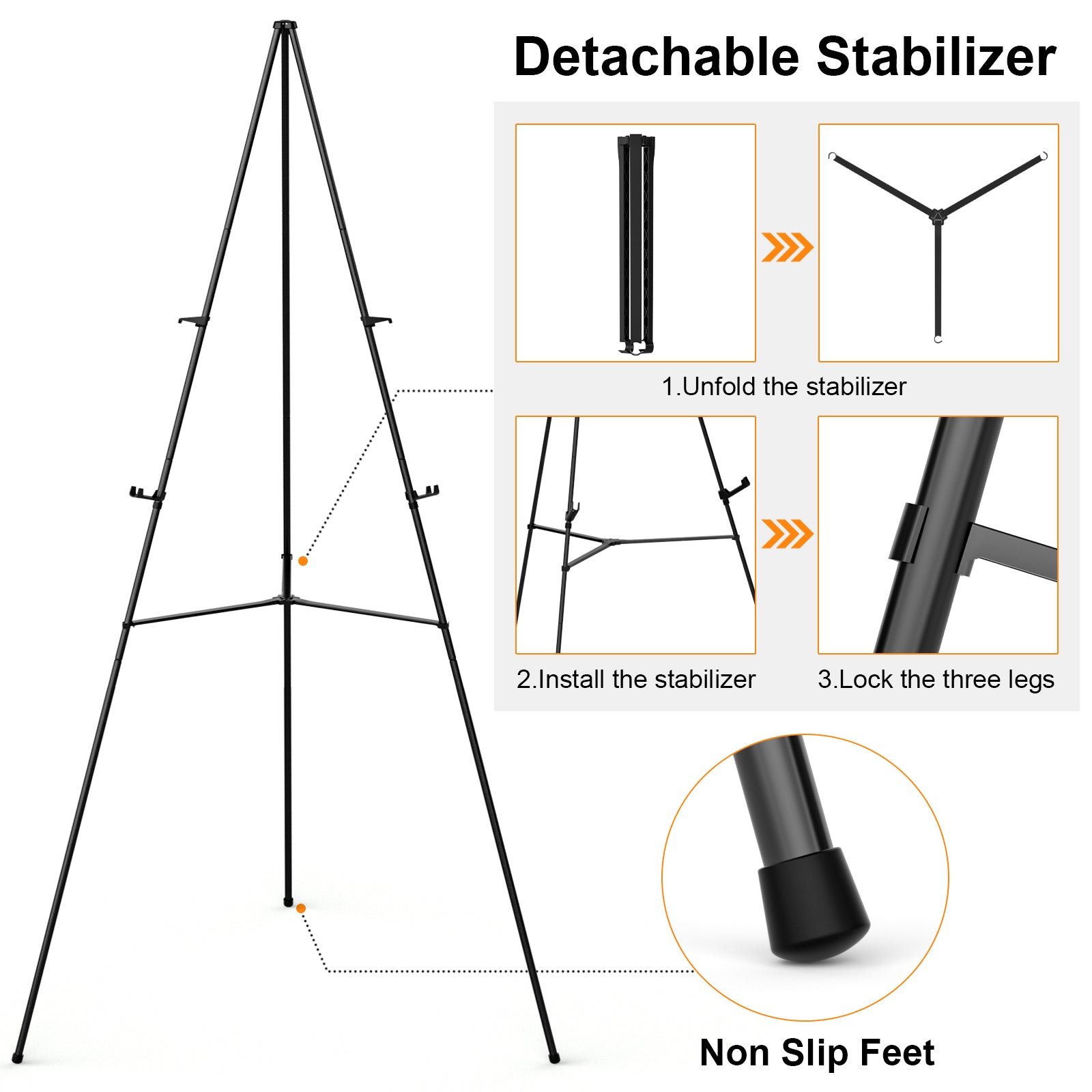 Nicpro Folding Easels for Display, 3 Pack 63 Inch Metal Floor Easel Stand Tripod Black Portable for Artist Poster Wedding with Carry Bag