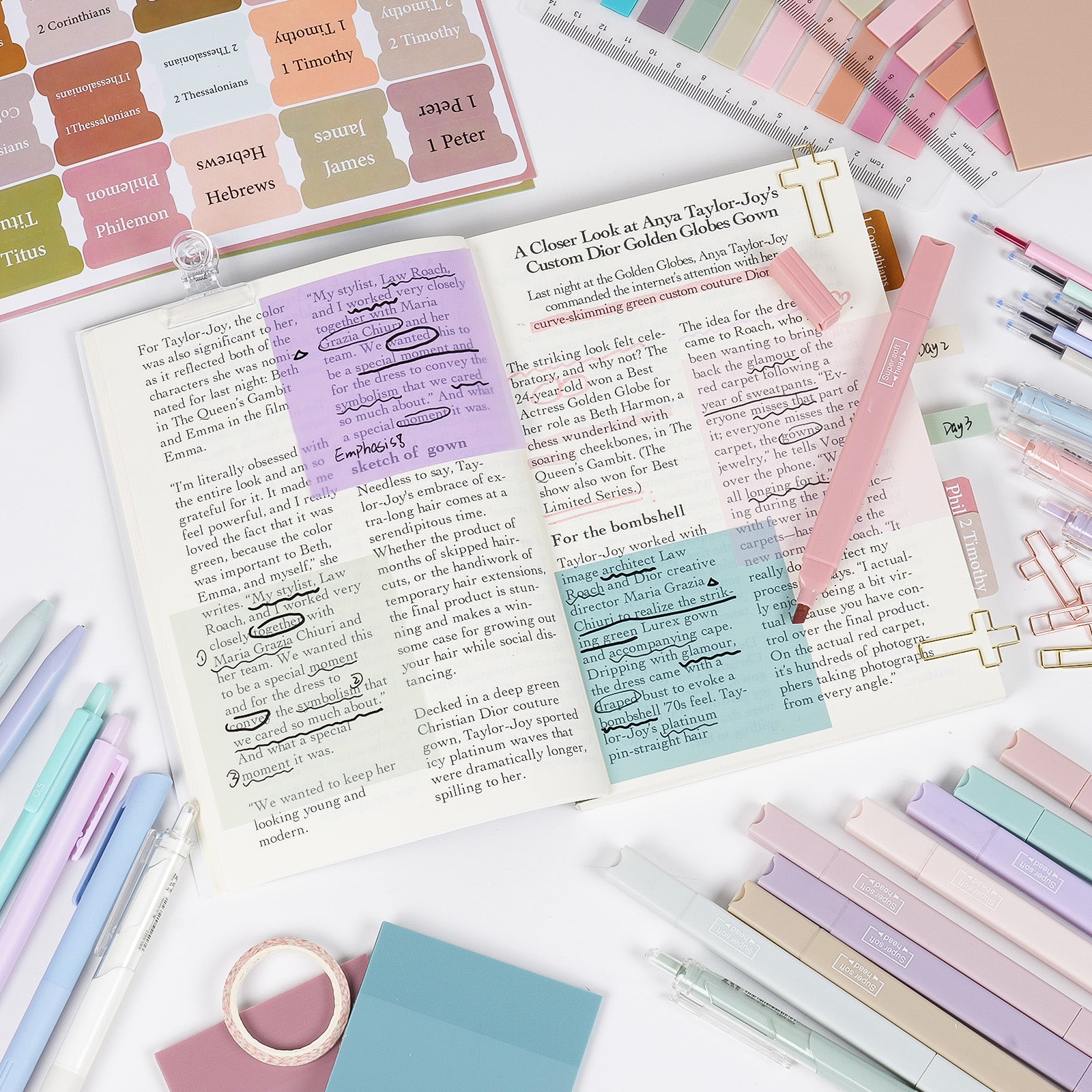 Nicpro 76PCS Bible Study Supplies Journaling Kit with Tabs, Notebook, Highlighter and Pen Case - Annotation Kit, Study Group Essentials Accessories Set for Women, Students, Beginner Christian Gifts