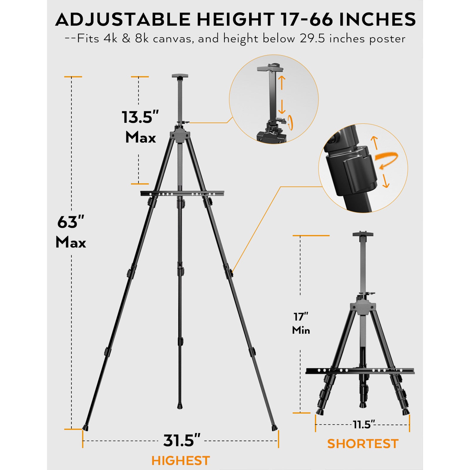 Nicpro Painting Easels for Display, Adjustable Height 17" to 63" Artist Easel Stand with Bag, Floor & Tabletop Drawing Easels for Adults, Painting Canvas, Wedding Signs, Poster - Holds 25 lbs