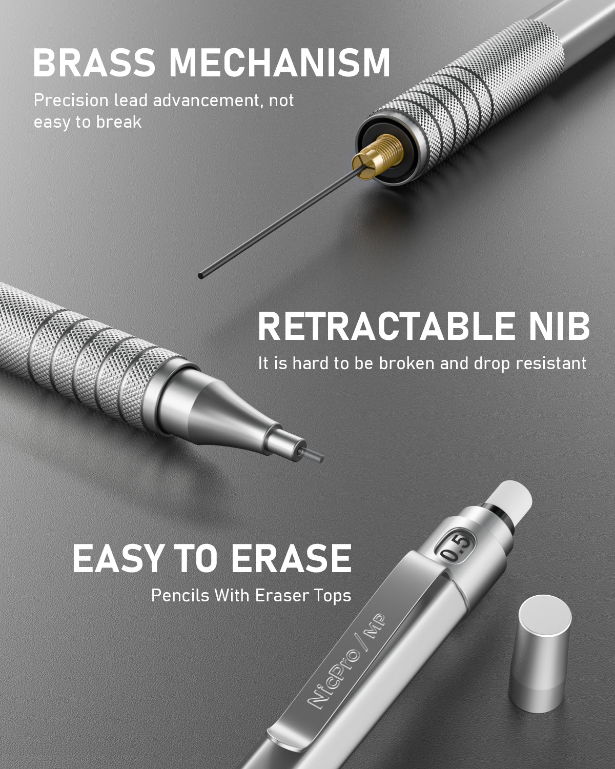 Nicpro 20PCS Metal Mechanical Pencil Set in Leather Case, 0.3, 0.5, 0.
