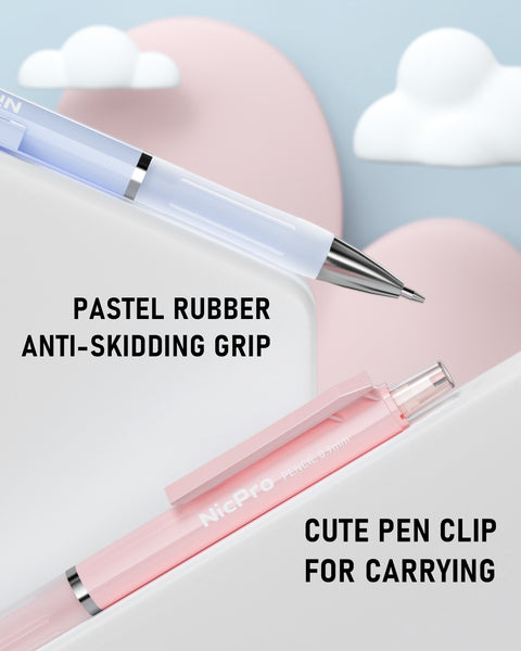 Nicpro 3PCS Pastel Mechanical Pencil Set, Cute Mechanical Pencils 0.9 mm with 6 Tubes HB Lead, 3PCS Eraser & 9PCS Eraser Refill, Aesthetic Mechanical Pencils for Writing, Sketching, Drafting-With Case