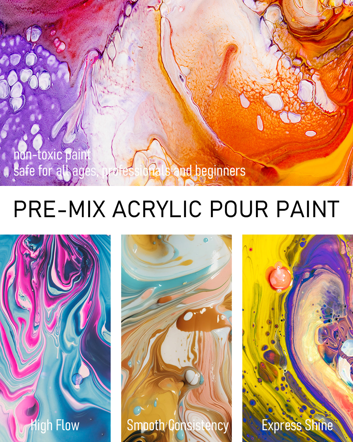 Nicpro 14 Colors Large Bulk Acrylic Pour Paint Set (33.8 oz,1000 ml) Premixed High Flow Art Pouring Paint Supplies Kit with Silicone Pour Oil, Gloves for Beginner Cell Creation Flow DIY, Ready to Pour