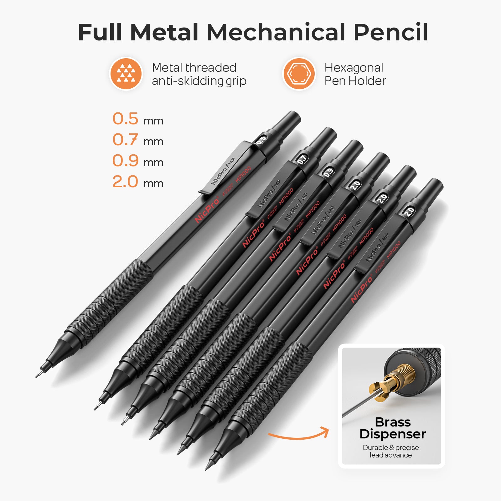 Nicpro 35PCS Black Metal Mechanical Pencils Set in Case, Art Drafting Pencil 0.5, 0.7, 0.9 mm & 3PCS 2mm Graphite Lead Holder for Drawing Sketching With 20 Tube Lead Refills(6B 4B 2B HB 2H 4H Colors)