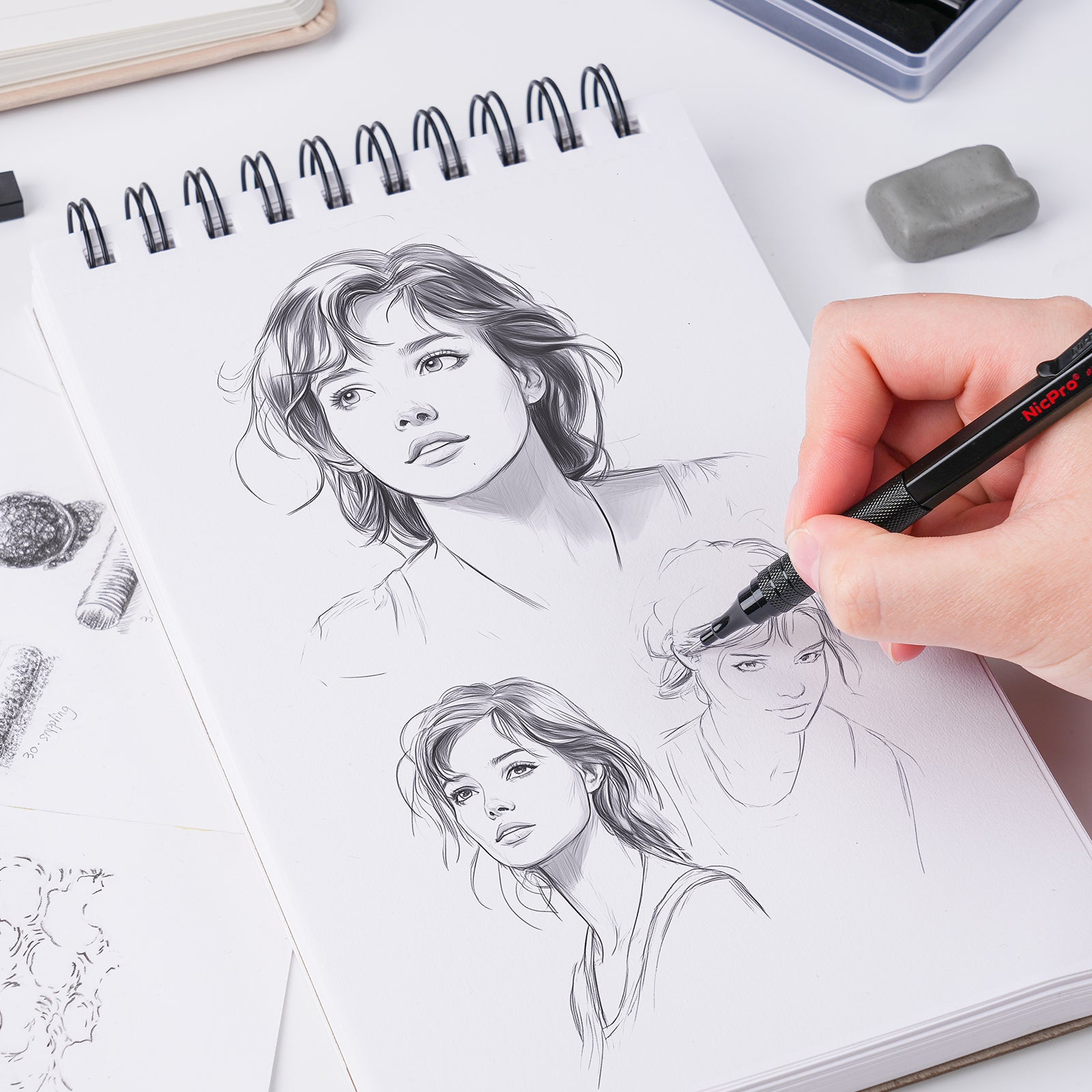 Nicpro 35PCS Black Metal Mechanical Pencils Set in Case, Art Drafting Pencil 0.5, 0.7, 0.9 mm & 3PCS 2mm Graphite Lead Holder for Drawing Sketching With 20 Tube Lead Refills(6B 4B 2B HB 2H 4H Colors)