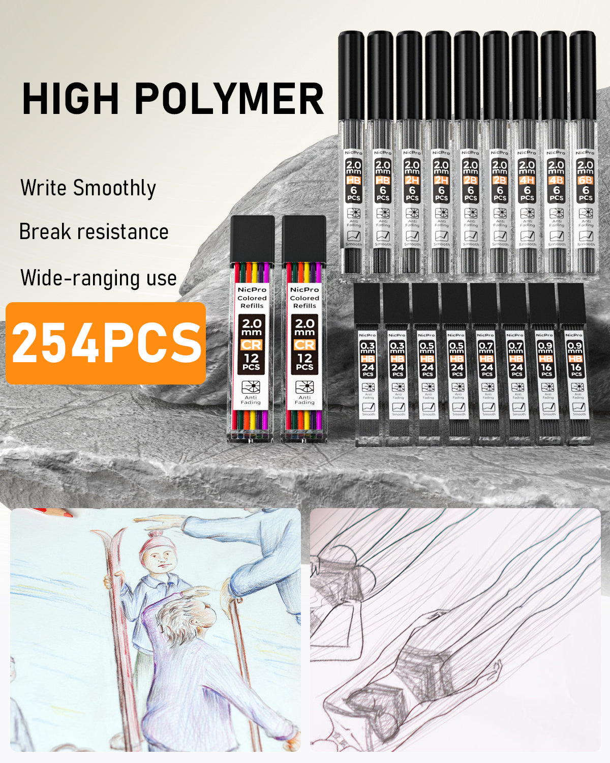 Nicpro 34PCS Art Mechanical Pencil Set, Metal Drafting Pencil 0.3 mm & 0.5 mm & 0.7 mm & 0.9 mm & 2PCS 2mm Lead Holder (6B 4B 2B HB 2H 4H Colors) For Sketching Drawing With 19 Tube Lead Refills Case