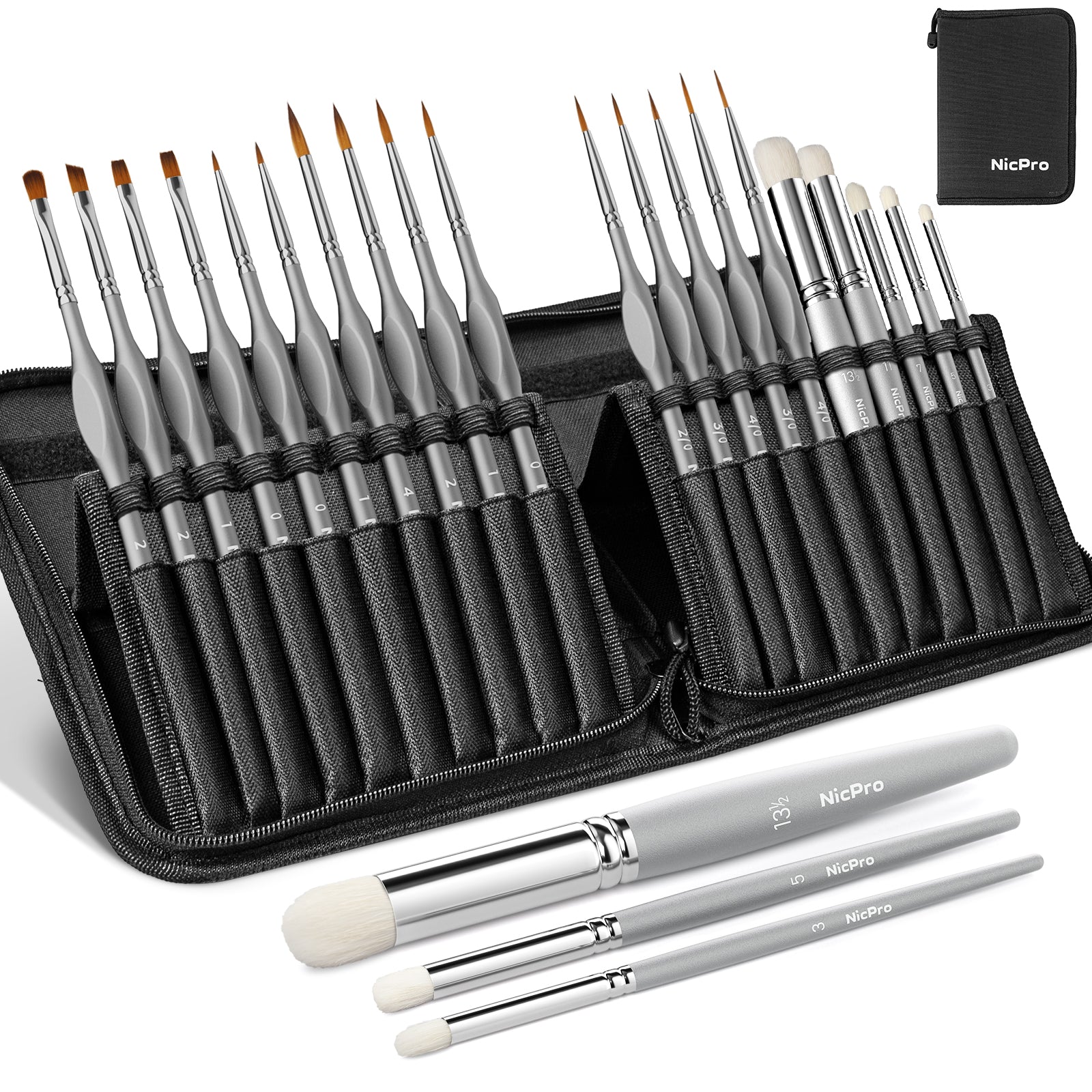 Nicpro Miniature Paint Brushes Dry Brush - 20PCS Model Paint Brush Set with Nylon Case for Acrylic, Oil, Watercolor, Detail Paint Brush Drybrush for Model, Miniature Painting, Paint by Numbers, Craft