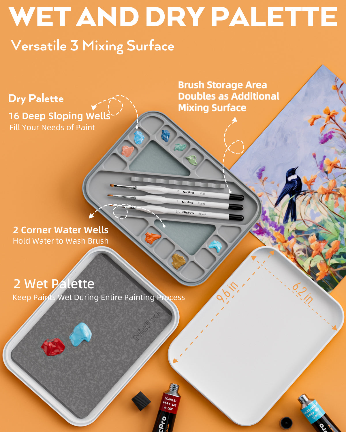 Nicpro Miniature Painting Kit with Wet Palette & 11PCS Detail Paint Brushes Drybrush, 100PCS Wet Pallet Paper, 4PCS Sponge, Brush Holder Mixing Paint Saver Palette for Miniature Model Painting