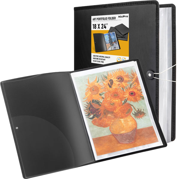 Nicpro 18x24 Large Art Portfolio Folder, 30 Pockets Display 60 Pages A