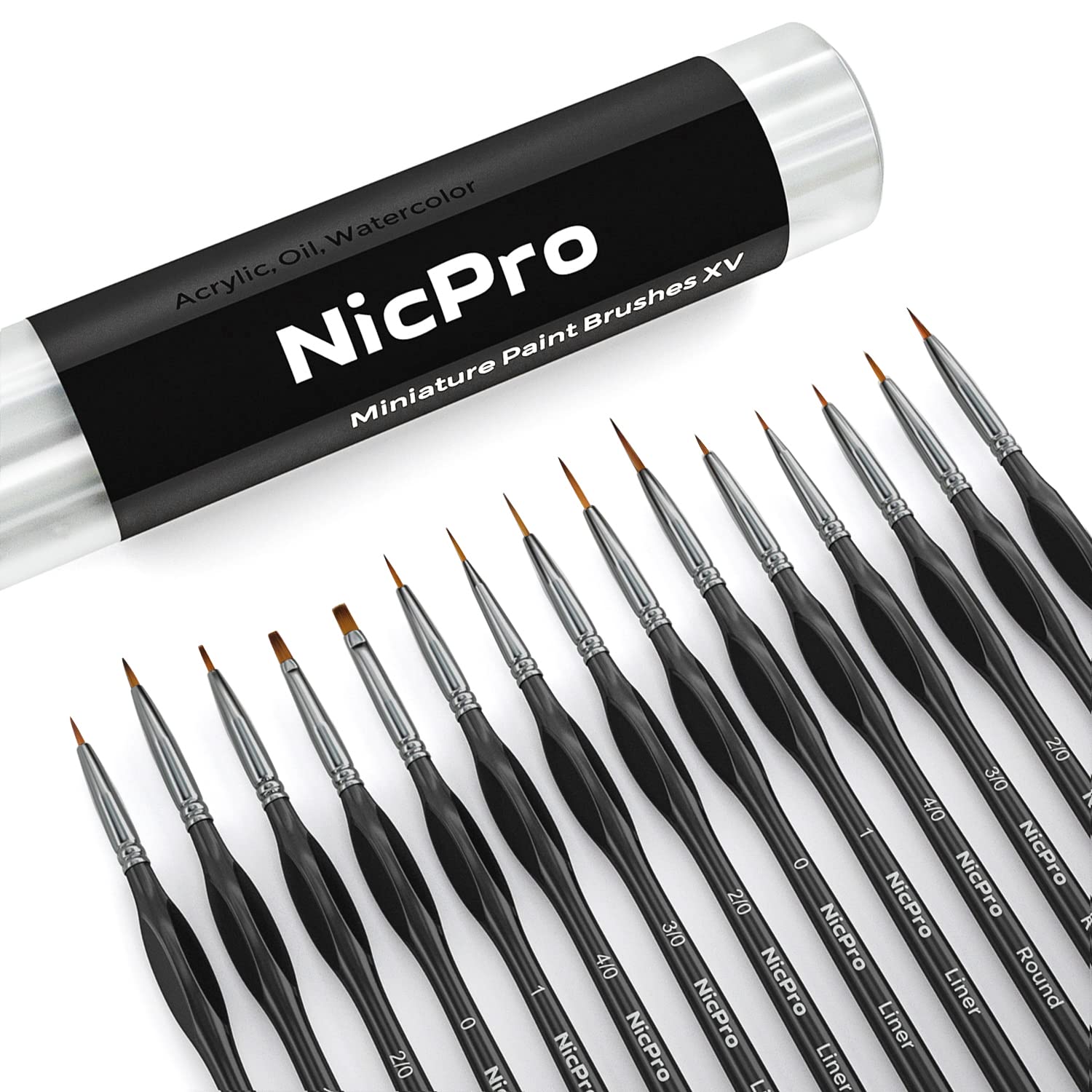 Nicpro Micro Detail Paint Brush Set,15 PCS Black Small Professional Miniature Fine Detail Brushes for Watercolor Oil Acrylic, Craft Models Rock Painting & Paint by Number -Come with Holder Bag
