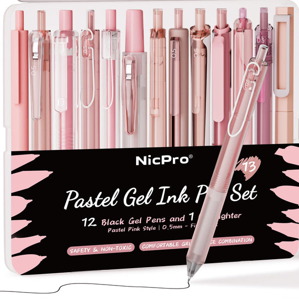 5pcs Black Gel Ink Pens, Cute Pens 0.5mm Fine Point For Writing Journaling Taking Notes School Office Home