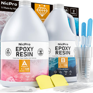 Nicpro 2 Gallon Crystal Clear Epoxy Resin Kit, High Gloss & Bubbles Free Resin Supplies for Coating and Casting, Craft DIY, Wood, Table Top, Bar Top, Molds, River Tables with Cups, Sticks, Gloves