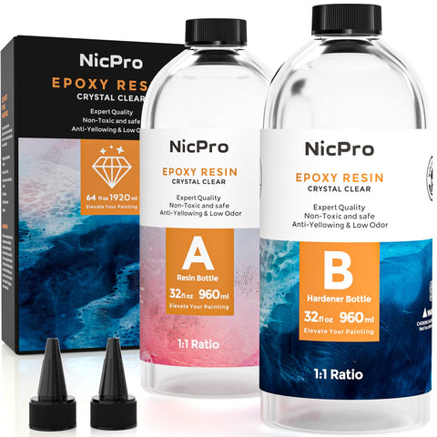 Nicpro 64 Ounce Crystal Clear Epoxy Resin Kit, Food Safe DIY Starter Epoxy Resin for Craft, Canvas Painting, Molds Pigment Jewelry Making, Resin Coating and Casting