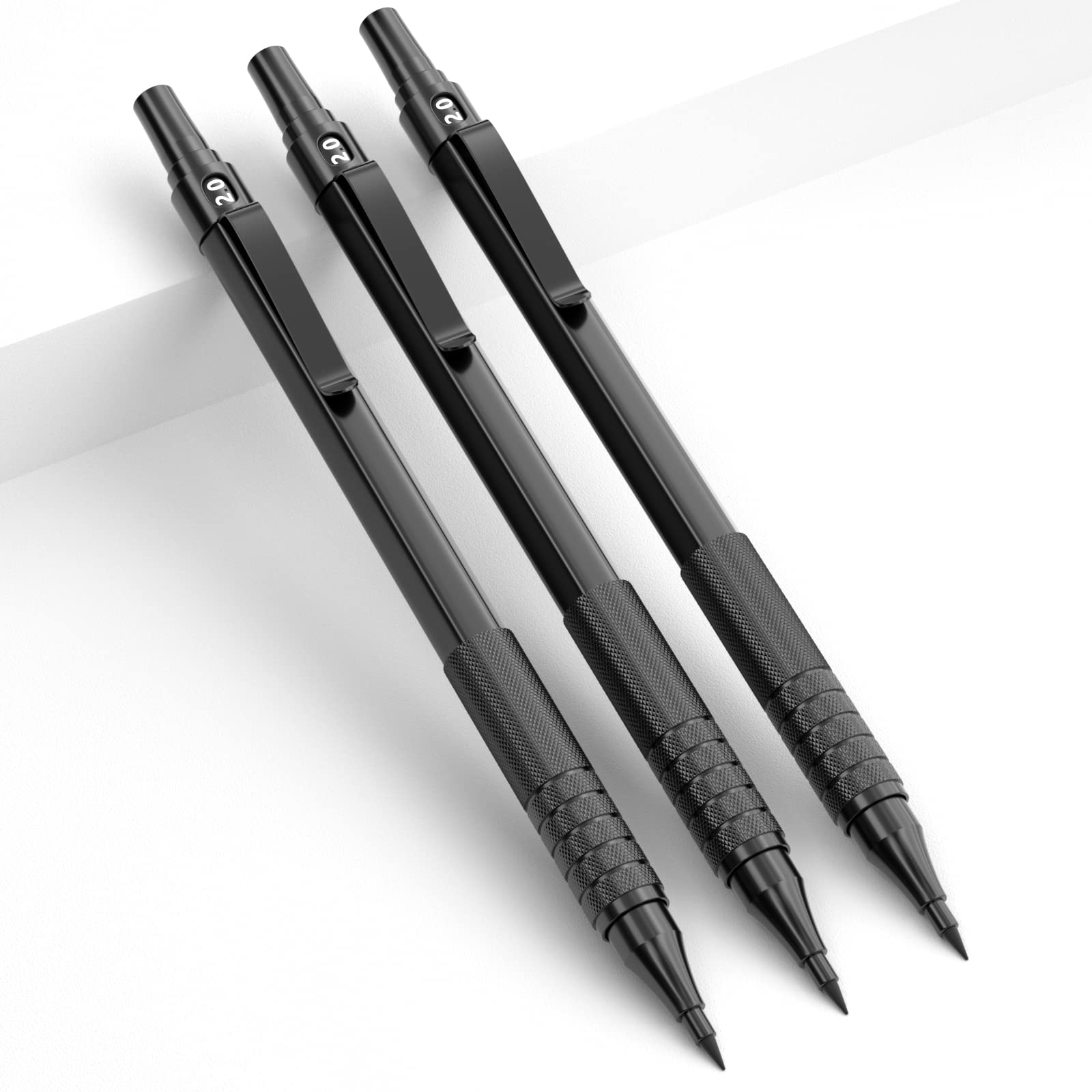 Nicpro Black Metal 2.0 Mechanical Pencil Set with Case, 3 PCS Drafting Lead Holder with 2mm Graphite Lead Refill (HB 2H 4H 2B 4B) & Colors, Sharpeners, Erasers for Artist Writing, Drawing, Sketching