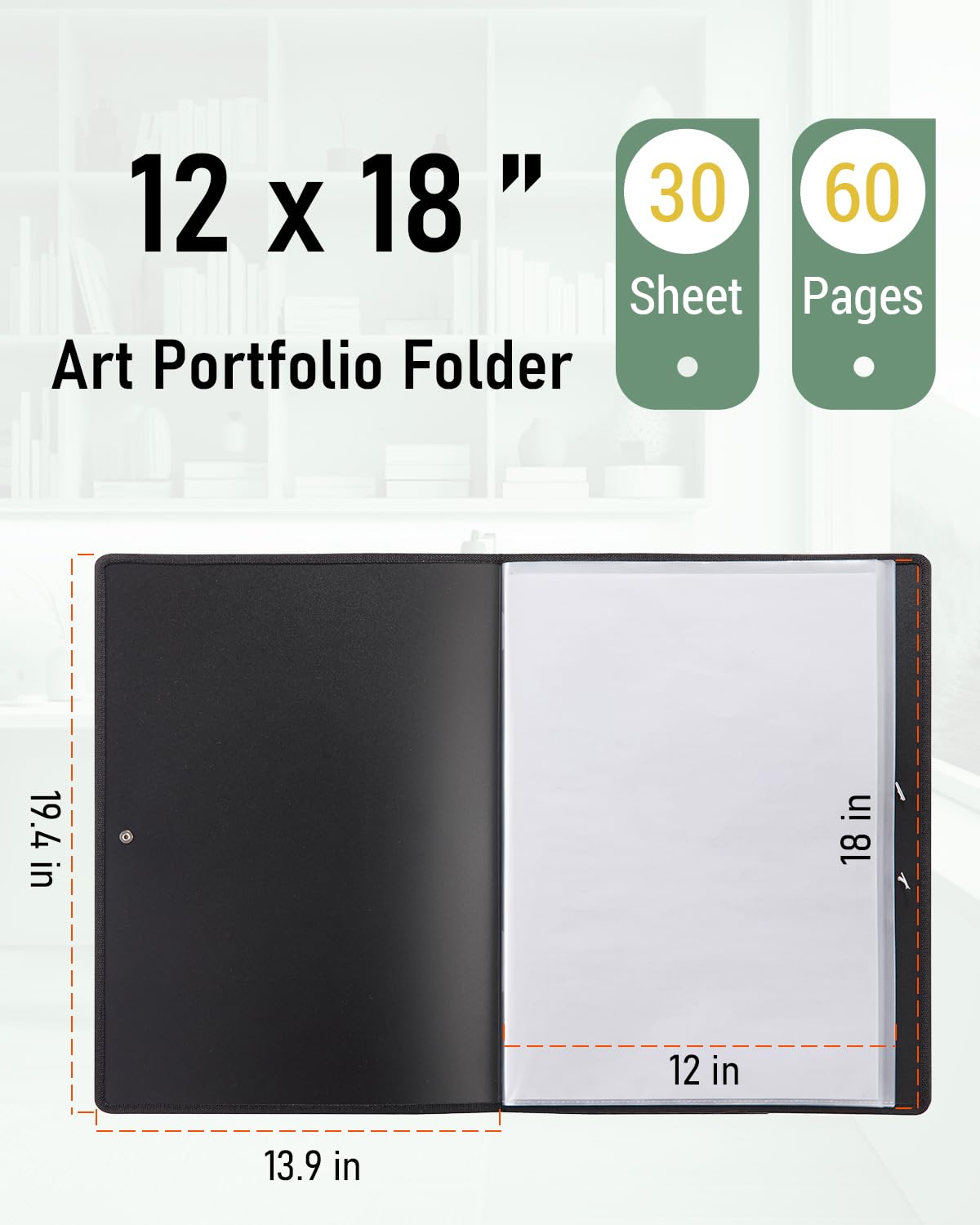 Nicpro 12x18" Art Portfolio Folder, 30 Pockets Display 60 Pages Art Painting Portfolio Binder with Clear Plastic Sleeves, Presentation Storage Book for Kids & Artists Artwork Drawing - (Black)