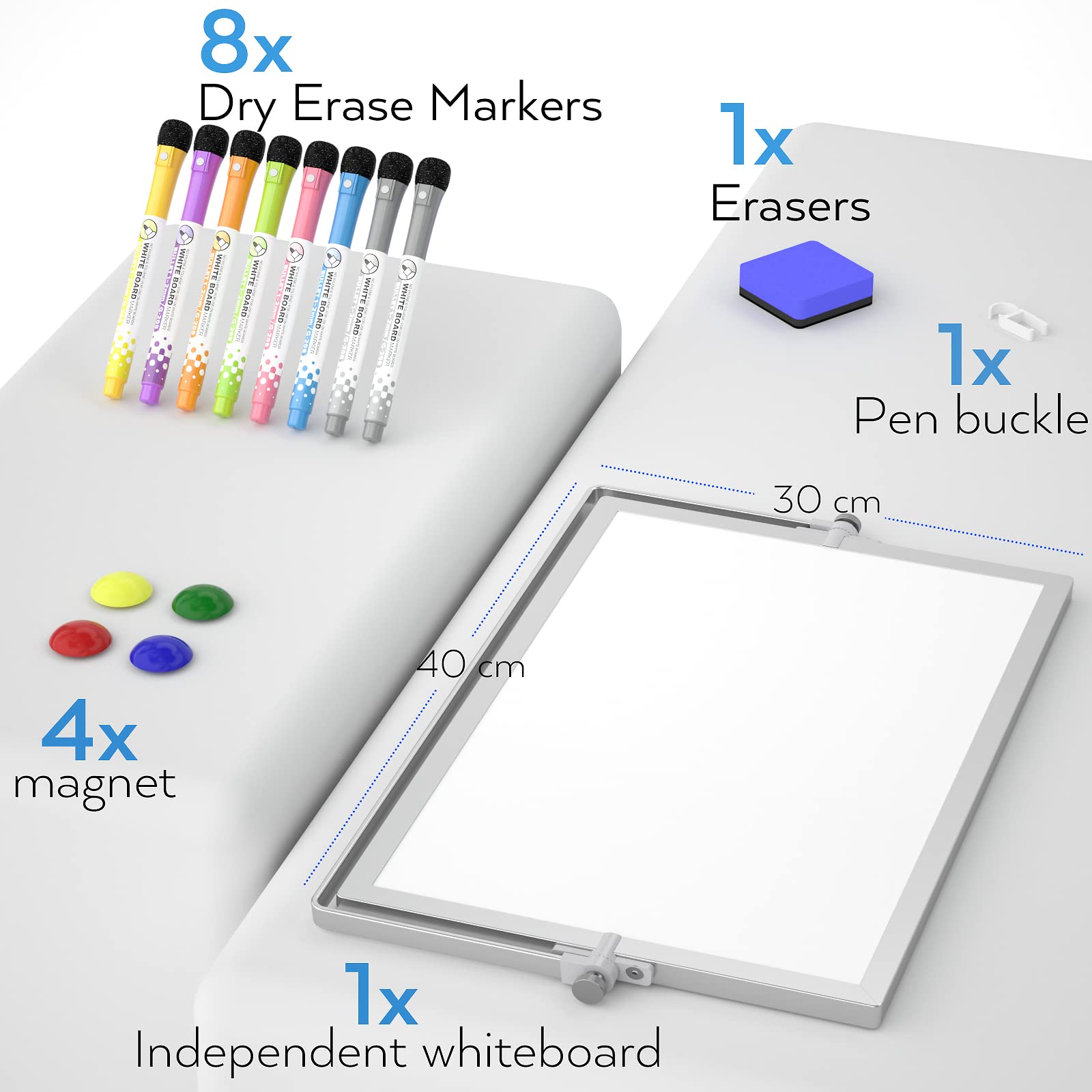 Nicpro Dry Erase Mini Whiteboard A3, 40 x 30 cm Double Sided Small Magnetic Desktop Whiteboard with Stand, 8 Pens, 1 Eraser,4 Magnet, Portable Whiteboard Easel for Kids Students School Supplies Office