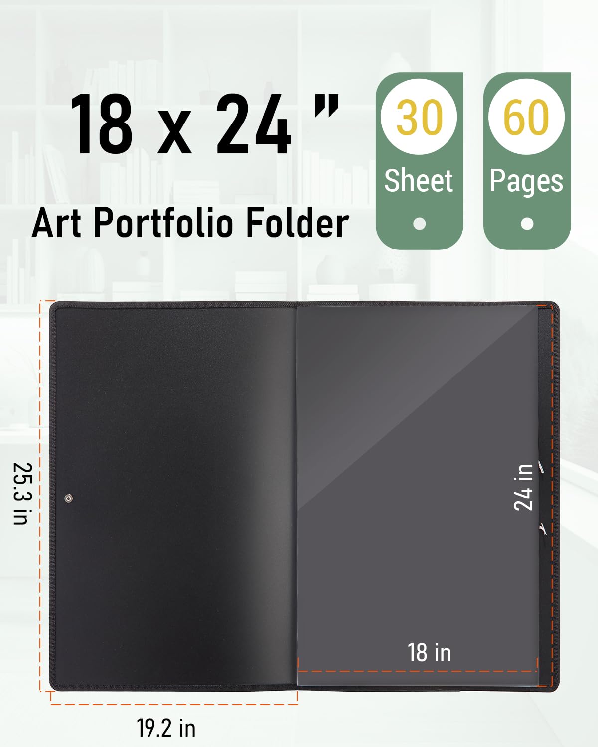 Nicpro 18x24 Large Art Portfolio Folder, 30 Pockets Display 60 Pages Artist Portfolio Folder with Clear Plastic Sleeves, Presentation Storage Book for Kids & Artists Artwork Dr awing, Painting Black