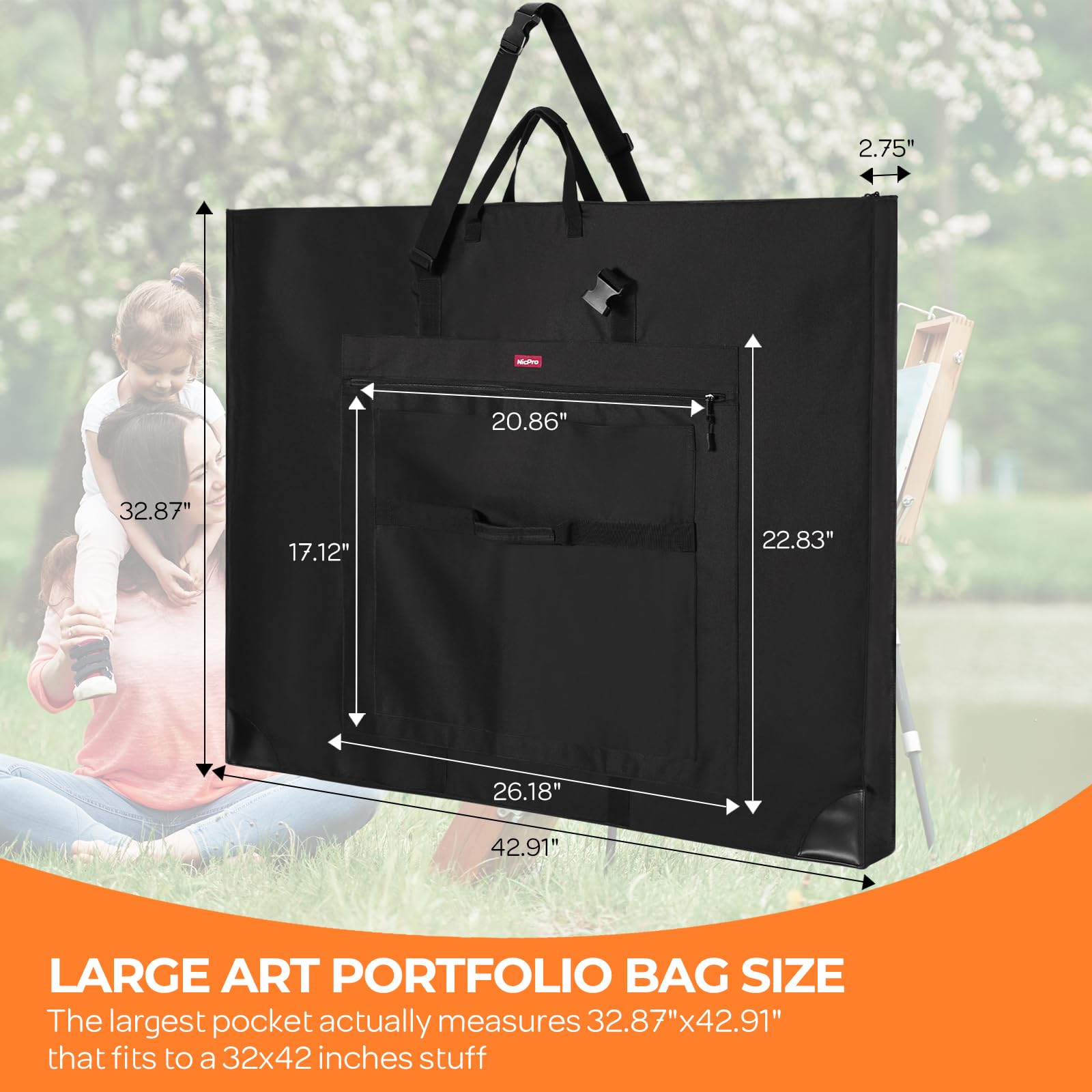 Nicpro Large Size Art Portfolio Case, Artist Portfolio Tote Bag with L