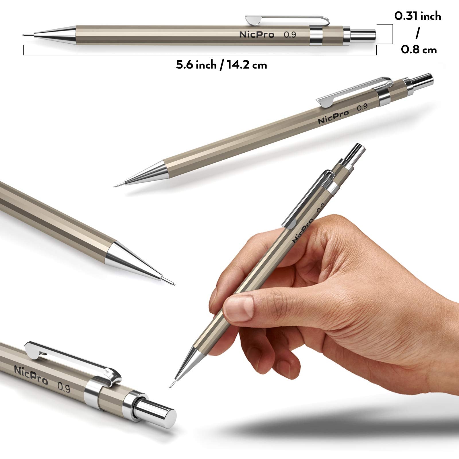 Nicpro Metal 0.9 Mechanical Pencil Set with Case, with 3PCS 0.9 Drafti