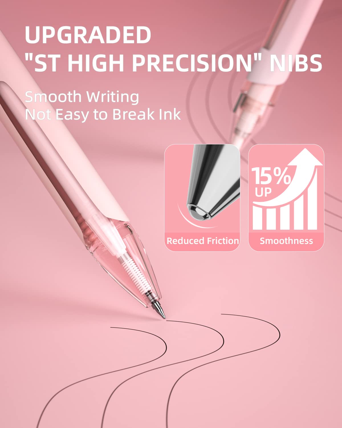 Nicpro 13PCS Pastel Gel Ink Pen Set with Case, Cute Retractable 0.5mm Fine Point 12PCS Black Ink Pens with 1 Highlighter, Aesthetic Pens for School, Student Note Taking,Writing, Office Supplies (Pink)