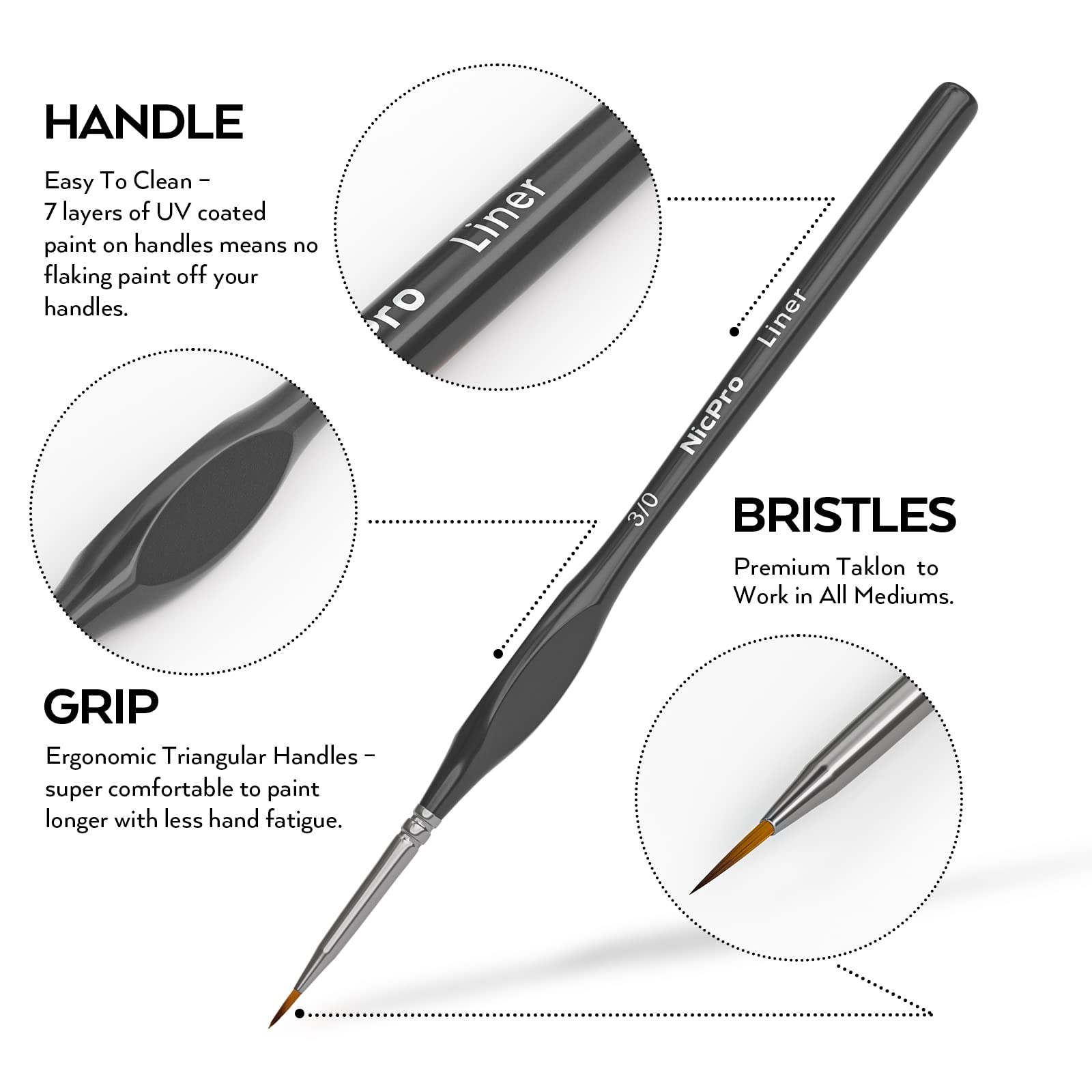 Nicpro Micro Detail Paint Brush Set,15 PCS Black Small Professional Miniature Fine Detail Brushes for Watercolor Oil Acrylic, Craft Models Rock Painting & Paint by Number -Come with Holder Bag