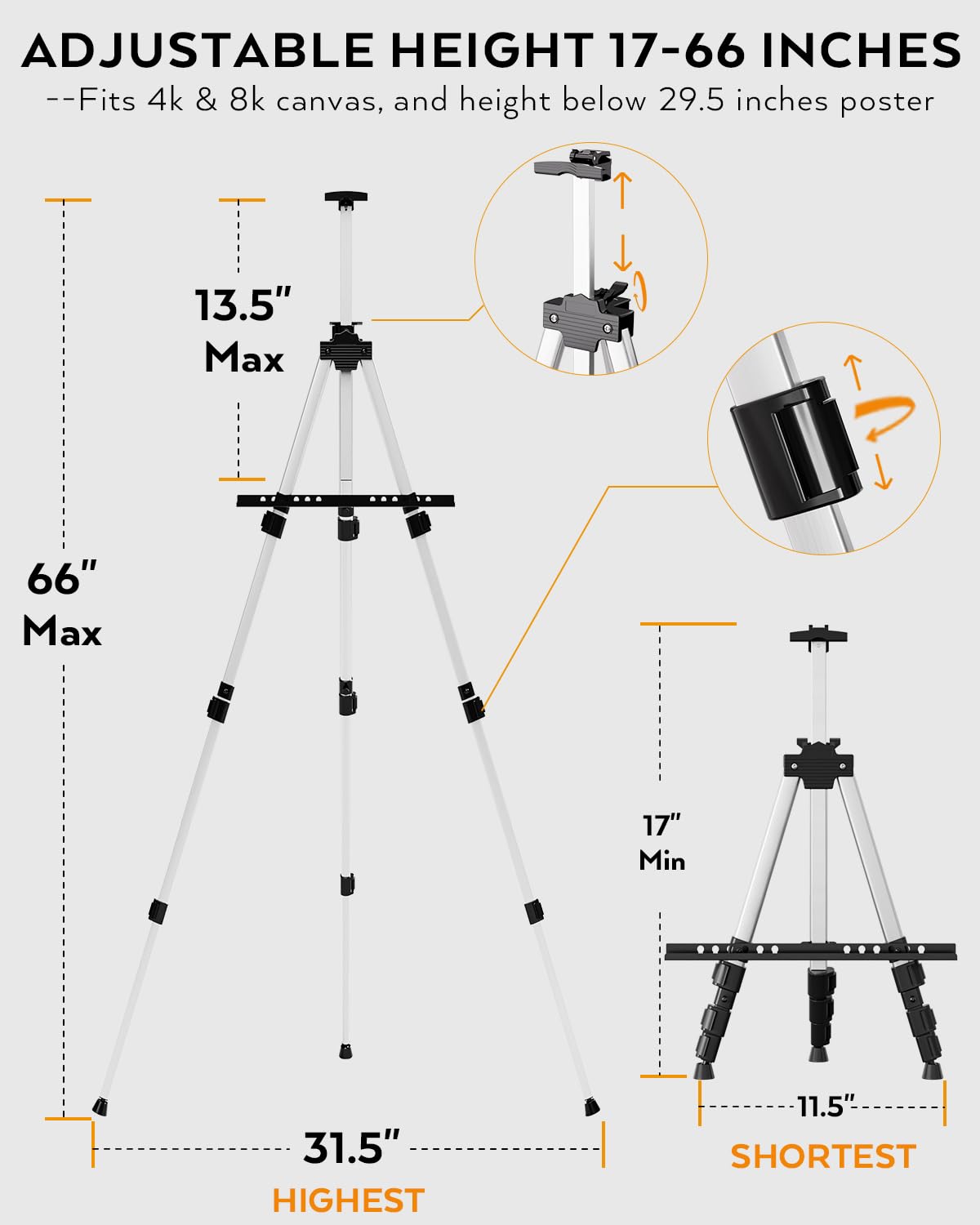 Nicpro 6 Pack Painting Easel for Display, Adjustable Height 17" to 66" Tabletop & Floor Art Easel, Aluminum Tripod Artist Easels Stand for Painting Canvas, Wedding Signs with Carry Bag, Holds 25 lbs