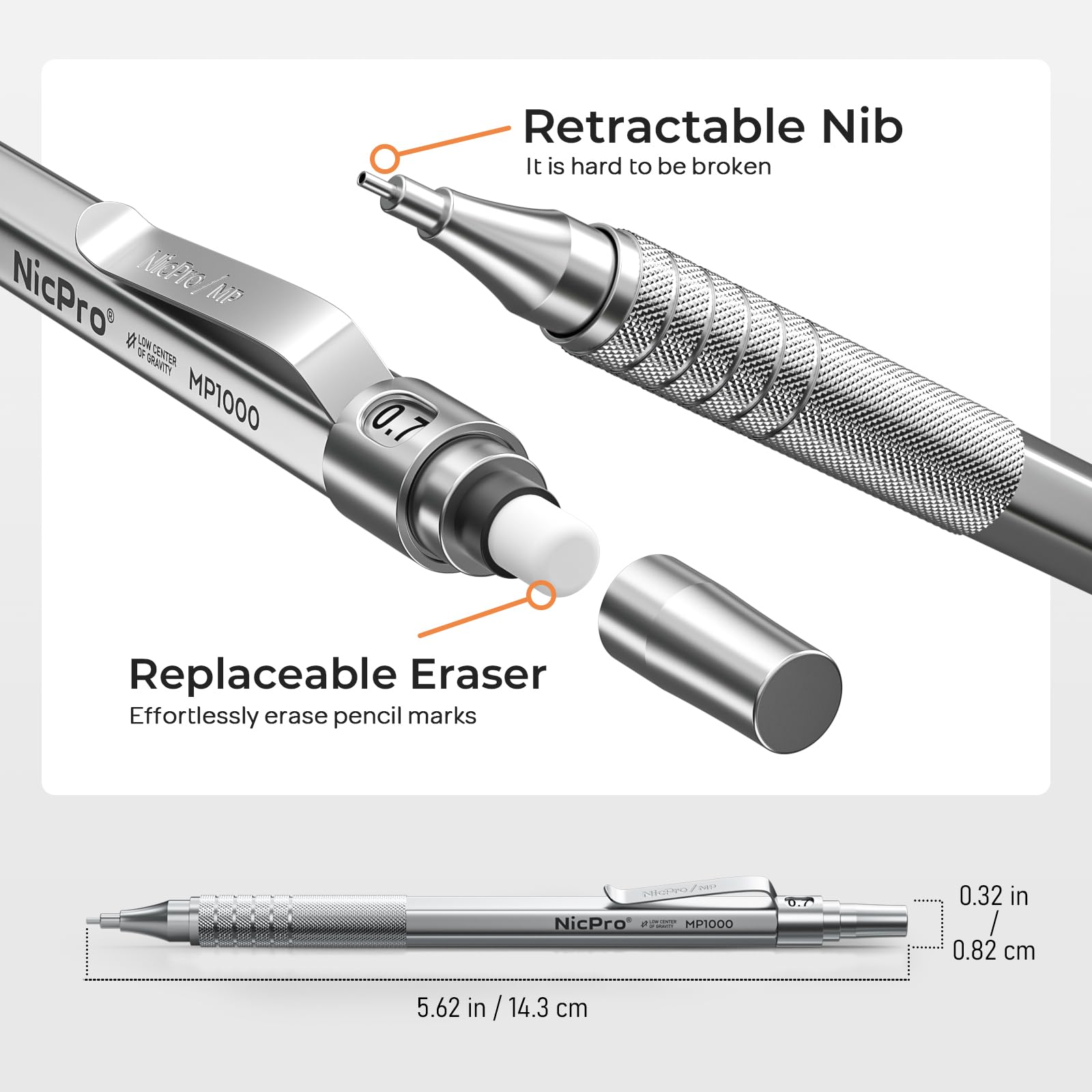 Nicpro 2 PCS Mechanical Pencil 0.5mm & 0.7 mm with Case, MP1000 Metal