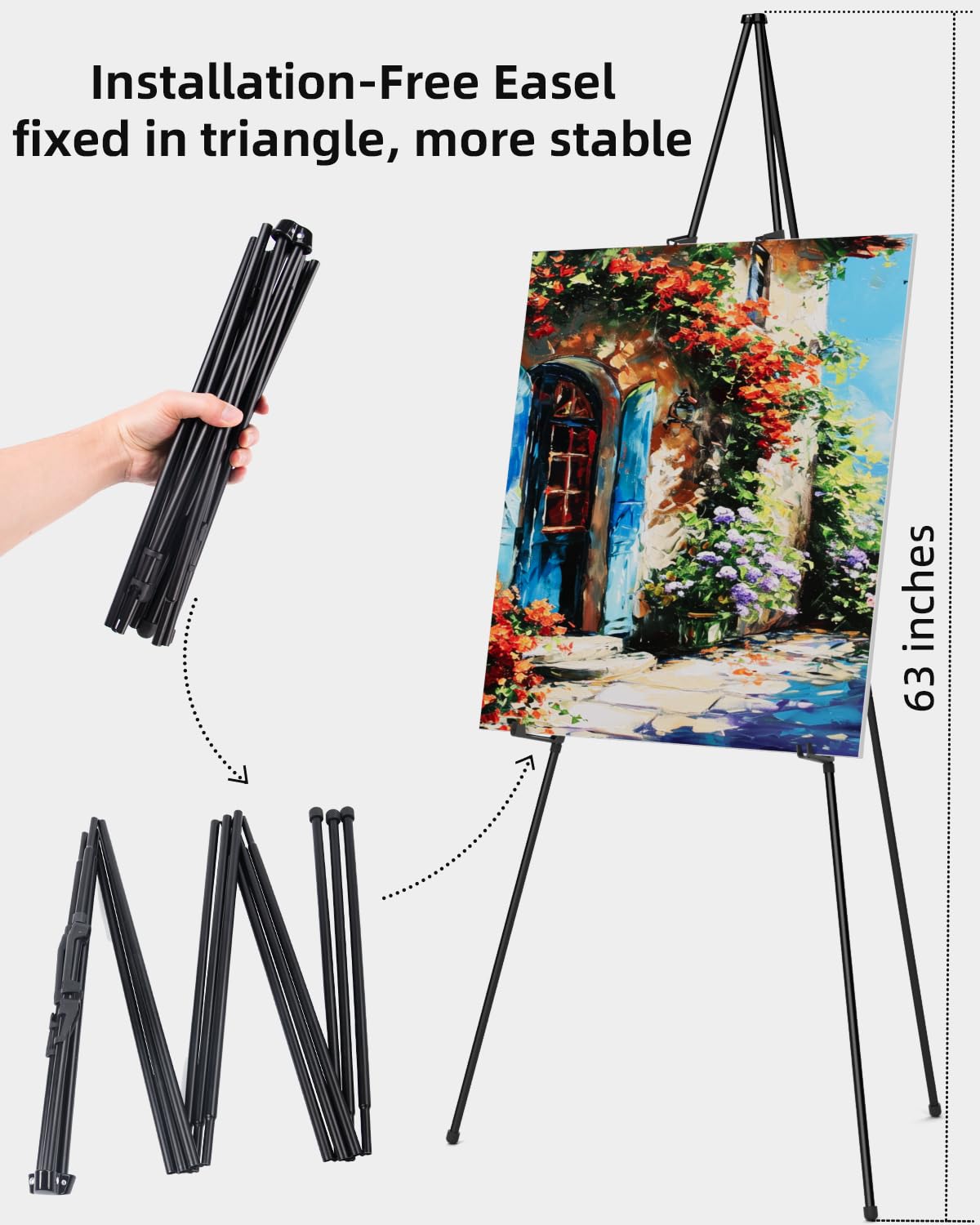 Nicpro Folding Easels for Display,6 Pack 63 Inch Metal Floor Easel Stand Bulk Tripod Black Portable for Artist Poster Wedding with Carry Bag