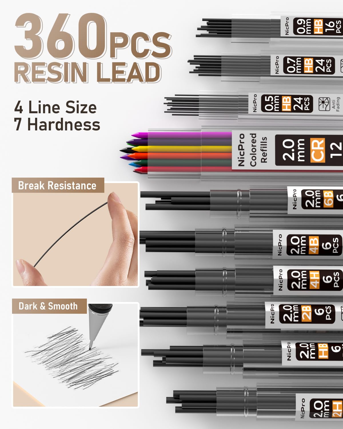 Nicpro 35PCS Art Mechanical Pencil Set, 3 PCS Metal Drafting Pencil 0.