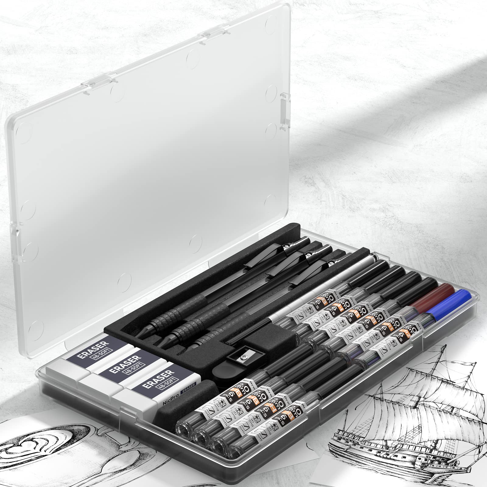 Nicpro Black Metal 2.0 Mechanical Pencil Set with Case, 3 PCS Drafting