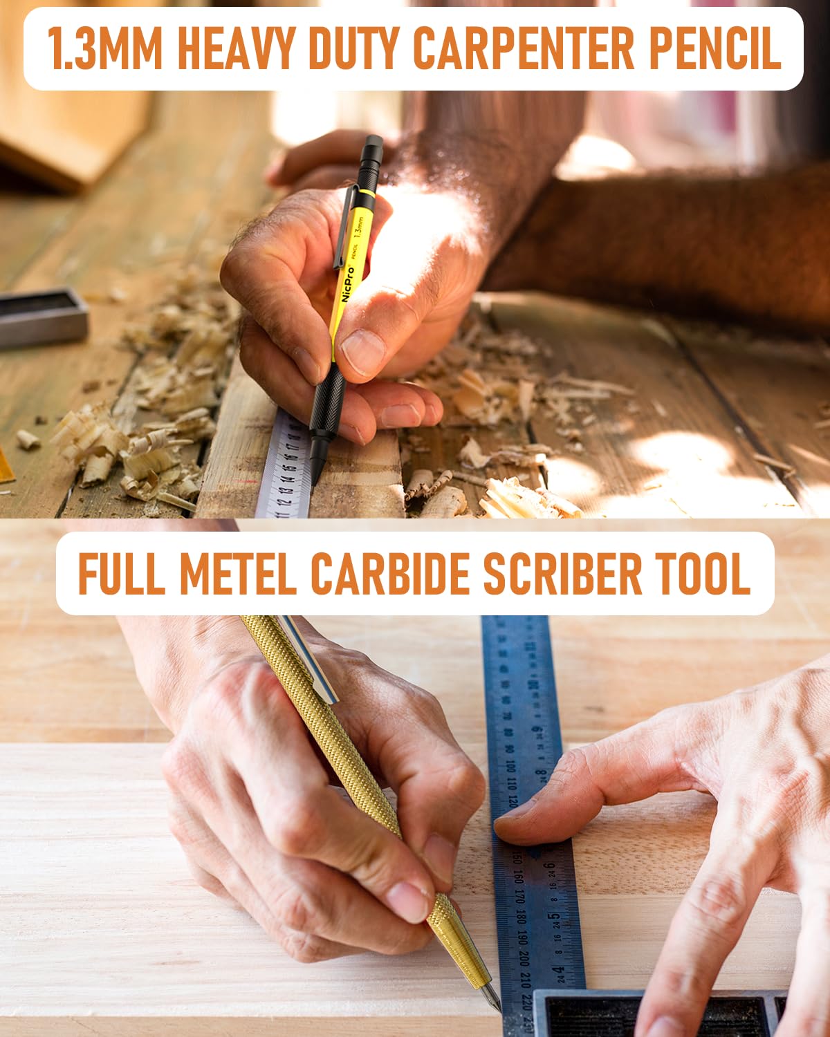 Nicpro 28 Pack Carpenter Pencil Set with Sharpener, Mechanical Carpenter Pencils with 127PCS Refills and Carbide Scribe Tool, Heavy Duty Construction Pencils for Architect Woodworking-With Canvas Case