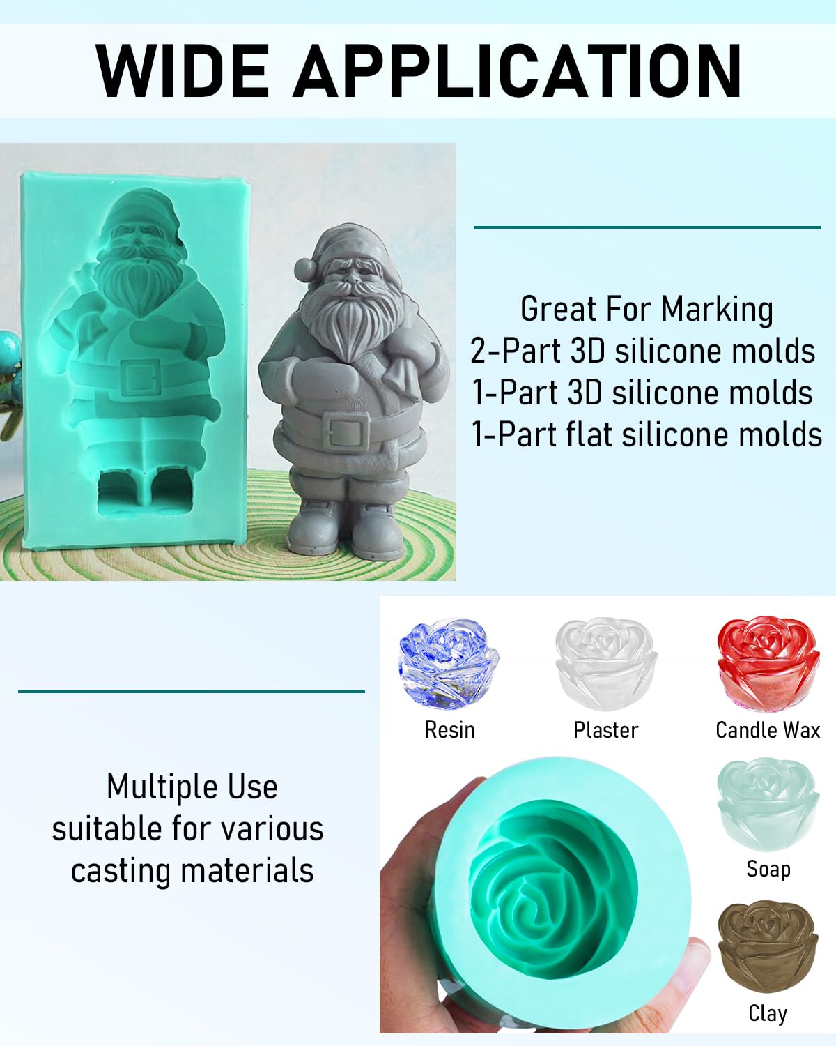 Nicpro 74oz Silicone Mold Making Kit, Platinum Liquid Silicone Rubber for Mold Maker, Jade Green Flexible & Food Safe Mix Ratio 1:1 for Casting 3D Resins Molds DIY with Mold Housing, Mixing Cups