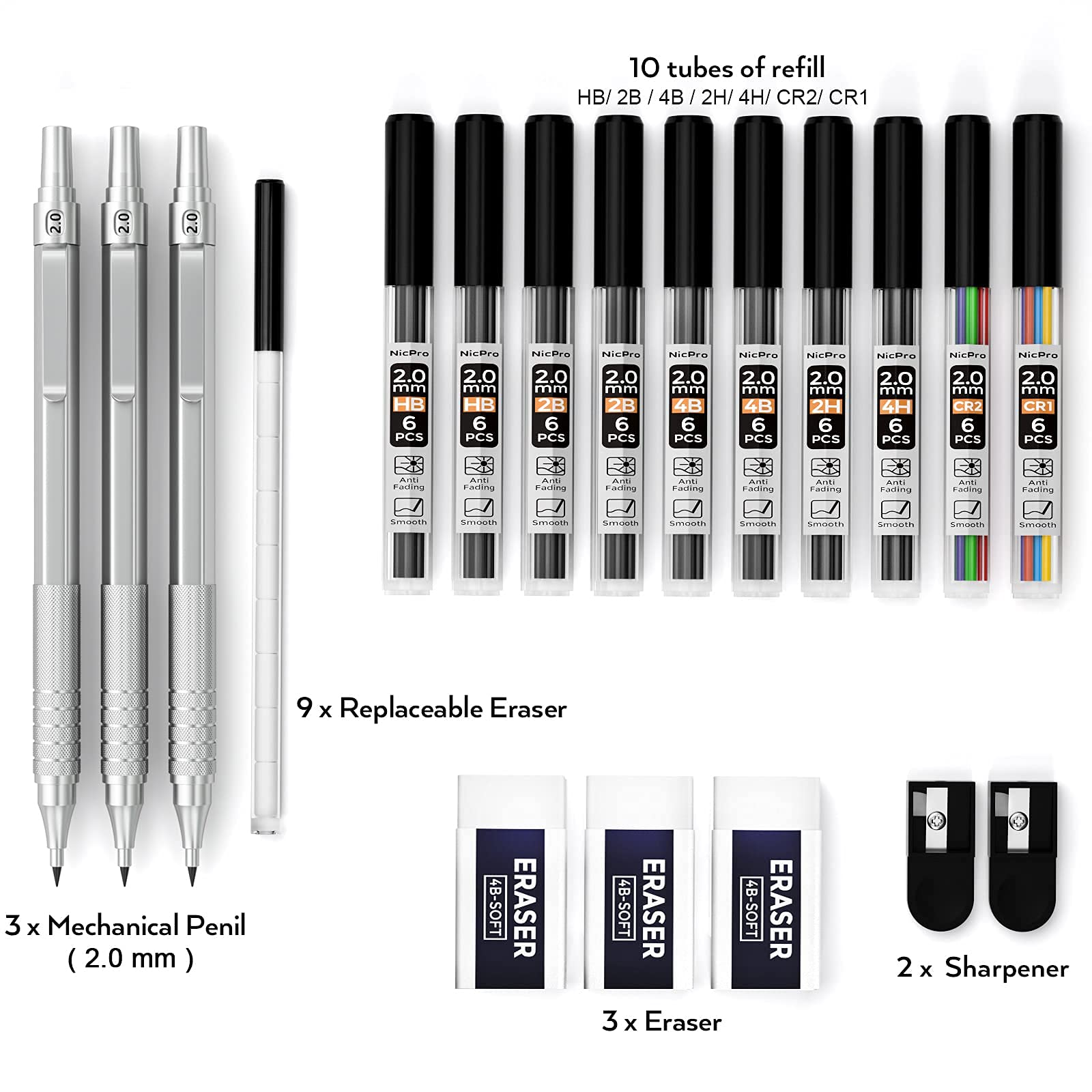 BAZIC Polaris Mechanical Pencil 0.7mm W/ Refill 2B Ceramic Lead, 6-Pack